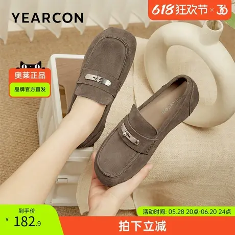 意尔康官方正品女鞋春季新款乐福鞋一脚蹬休闲复古舒适百搭商品大图