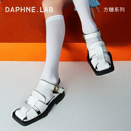 DAPHNELAB达芙妮方糖真皮罗马凉鞋女2024新款显瘦包头凉鞋女外穿图片