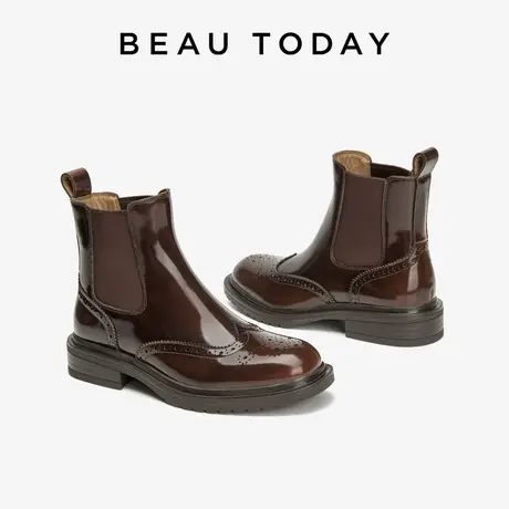 BeauToday棕色切尔西靴女靴瘦瘦靴短靴子女2023新款马丁靴女皮靴图片