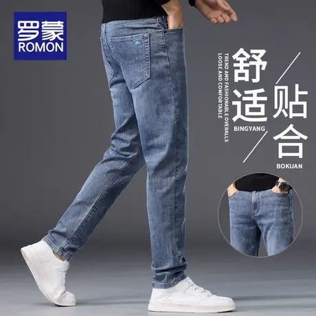 罗蒙加厚牛仔裤男士2025年新款冬季休闲百搭宽松直筒弹力长裤子男商品大图
