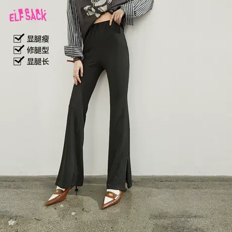 妖精的口袋开叉黑色高腰喇叭裤女2023秋季新款烟管裤显瘦休闲裤子图片