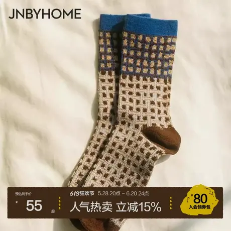 JNBYHOME江南布衣25新品地板袜图案格纹舒适中筒袜袜子女士商品大图