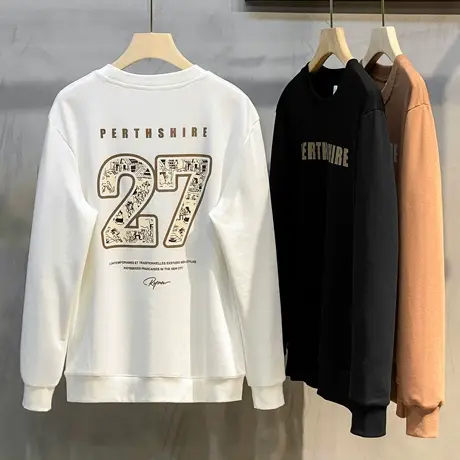 欧美高街卫衣男士潮牌ins宽松春秋薄款长袖T恤上衣圆领印花外套潮商品大图