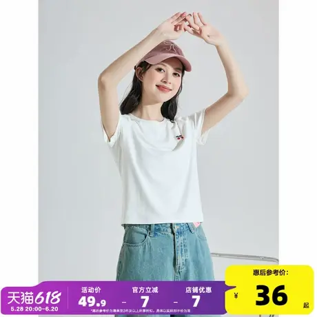 唐狮T恤女2024新款圆领正肩短袖简约白色内搭修身小众别致上衣sz商品大图