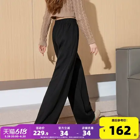 唐狮25春季美式复古宽松阔腿裤松紧腰垂感百搭直筒休闲裤女GT图片