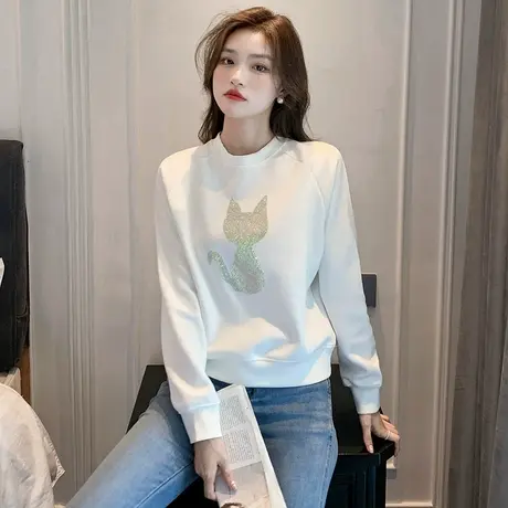 早秋长袖薄款卫衣女装2023年新款初春秋季宽松韩版设计感圆领上衣商品大图