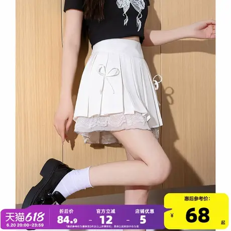 唐狮25夏季百褶裙女设计感蕾丝花边拼接小众辣妹a字短裙半身裙jcc图片