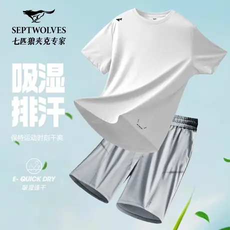 七匹狼正品运动套装男2025夏季健身服跑步快干冰丝凉感短袖t恤衫商品大图