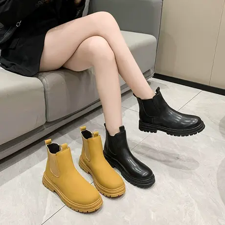 厚底马丁靴女2022年新款春秋大黄蜂烟筒短靴网红爆款切尔西女靴子图片