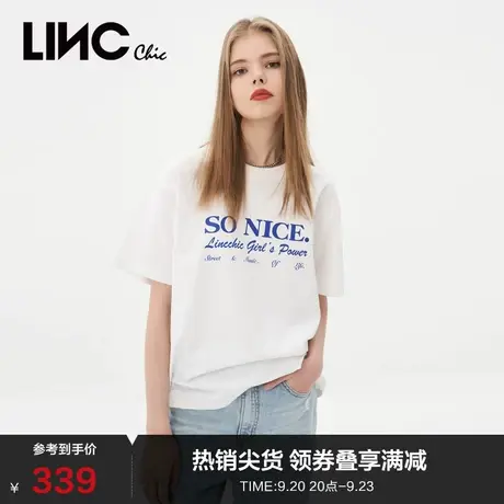 LINCCHIC金羽杰t恤女2023新款简约标语圆领短袖女t恤夏S232TS172Y商品大图