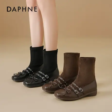 达芙妮美拉德袜靴女2025新款秋季弹力瘦瘦靴时尚高级感英伦风短靴商品大图