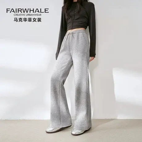 马克华菲灰色微喇运动休闲裤女春秋2025新款高腰垂感显瘦马蹄卫裤图片