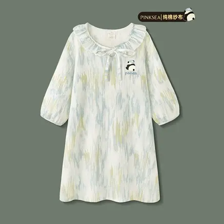 Pinksea睡裙女夏季高级御姐长袖纯棉纱布连衣裙2025新款春秋睡衣商品大图
