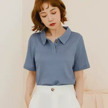 桔熊夏季休闲华夫格polo衫通勤翻领短袖柔软上衣女大码AB18368图片