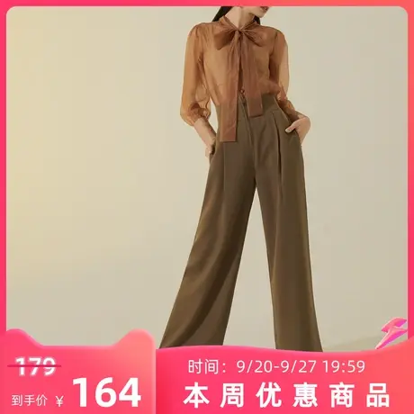 桔熊秋季通勤长裤子女高腰拉链宽松直筒西装裤胖妹妹大码BA7294图片