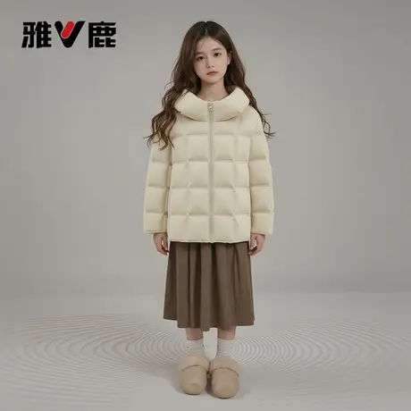 雅鹿儿童羽绒服女童中长款加厚保暖外套冬季新款面包服中大童洋气商品大图