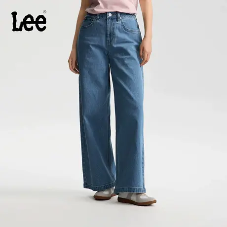 【张凌赫代言】Lee26春夏新品430超A阔腿牛仔裤中腰中浅蓝色女潮商品大图