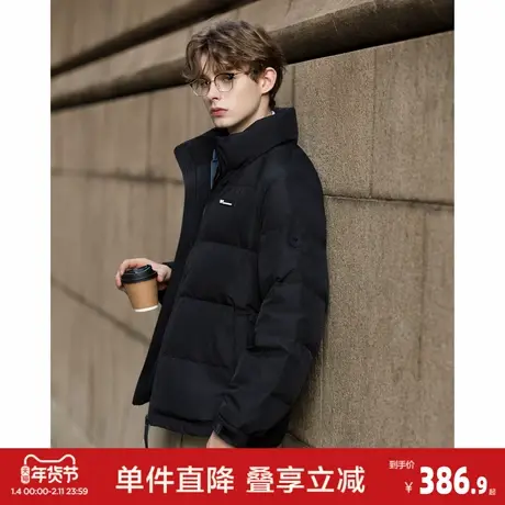 唐狮2026冬季短款羽绒服男立领设计感时尚黑色羽绒外套保暖防寒商品大图
