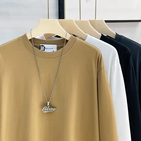 美式潮牌磨破洞假长袖T恤男秋季宽松百搭休闲叠穿日系极简风卫衣图片