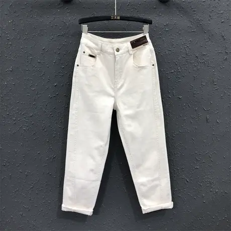 欧货简约哈伦裤女长裤2023秋季新款个性贴布休闲百搭牛仔萝卜裤子图片