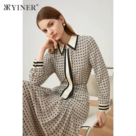 YINER音儿女装2021秋季新款上衣格子复古长袖衬衫商品大图