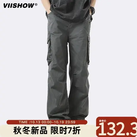 VIISHOW美式高街工装裤子男秋季休闲长裤潮牌宽松运动裤直筒裤子商品大图