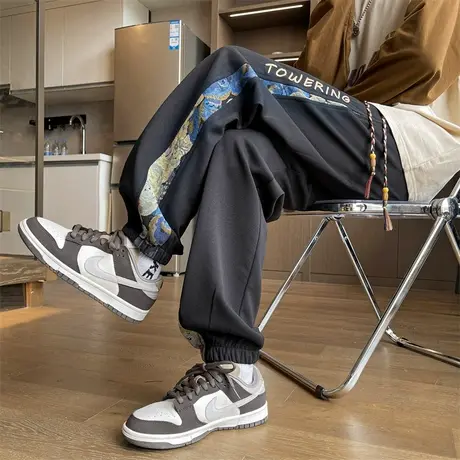 加绒束脚卫裤男款秋冬季2023新款国风潮牌大码宽松休闲运动长裤子商品大图