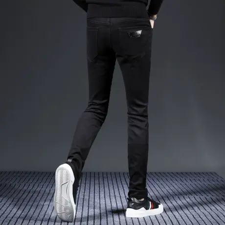 香港高端黑色牛仔裤男秋冬款2023新款修身小脚弹力休闲男装长裤子图片
