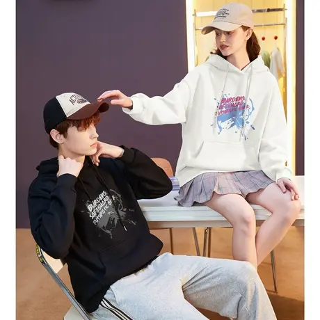 唐狮连帽情侣卫衣男春秋季衣服胸前印花宽松薄款美式可爱情侣装女图片