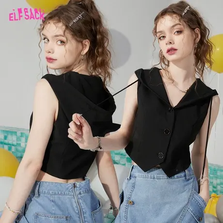 【商场同款】妖精的口袋黑色西装马甲女2023夏季新款外搭叠穿背心商品大图
