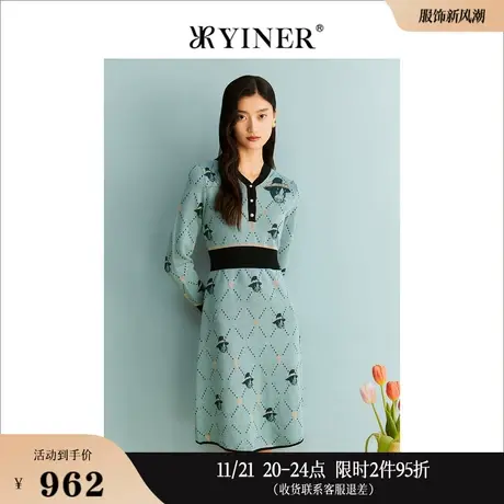 [赫本猫联名]YINER音儿线上专选女装2023秋季含羊毛印花连衣裙图片