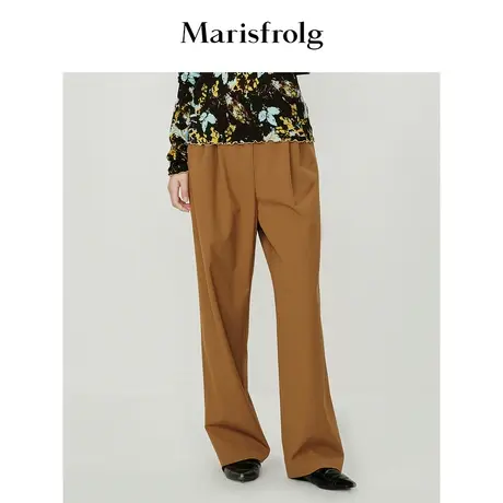 【商场同款】玛丝菲尔休闲裤秋季新款棕色绵羊毛廓形直筒休闲裤商品大图