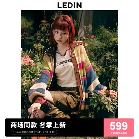 【商场同款】乐町翻领彩条纹针织开衫秋冬新款毛针织衫C2EDD4156商品大图