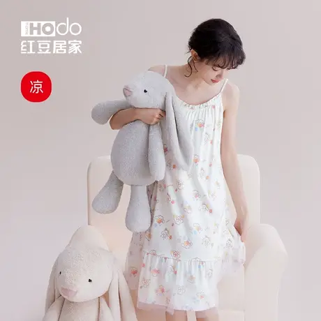 凉感棉红豆居家莫代尔吊带睡裙女夏季甜美少女纯欲风睡衣外穿薄款图片