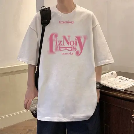 模糊字母夏季宽松短袖T恤男女ins潮牌美式设计感小众高街潮流上衣商品大图