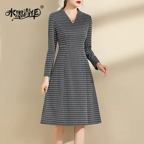 【1件7.9折】冬季新品时尚显瘦百搭打底裙中长款优雅针织连衣裙商品大图