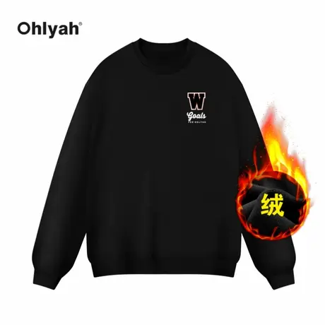 Ohlyah潮牌W字母印花文艺感卫衣女2023秋冬加绒加厚纯棉套头外套图片