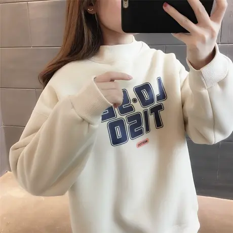 加绒加厚卫衣女士新款2023冬季韩版宽松字母小众设计感洋气上衣潮图片