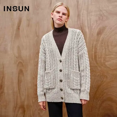INSUN恩裳线上专选冬季羊毛慵懒感开衫毛针织衫图片