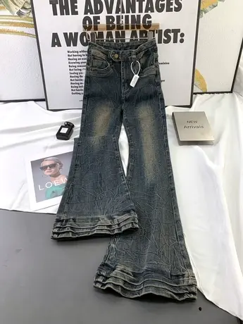 复古磨白韩版牛仔喇叭裤2023新款显瘦百搭秋季网红高腰弹力微喇裤商品大图