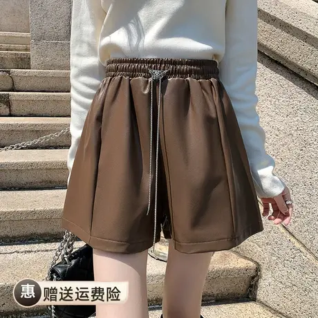 可以调节松紧腰设计感皮短裤女2022秋冬新款外穿阔腿休闲靴裤子图片