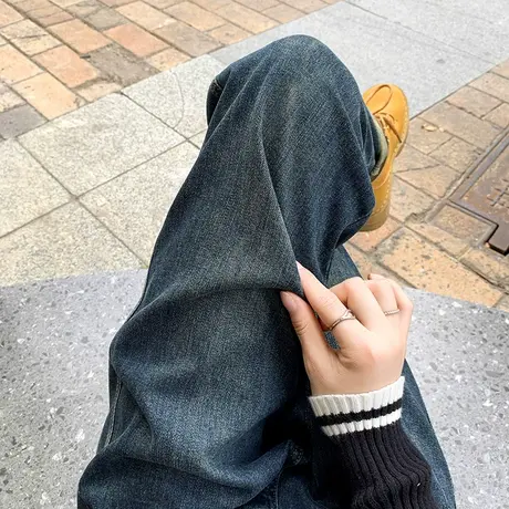 老爹直筒牛仔裤女2023年春秋新款高腰显瘦小个子卷边萝卜哈伦裤子商品大图