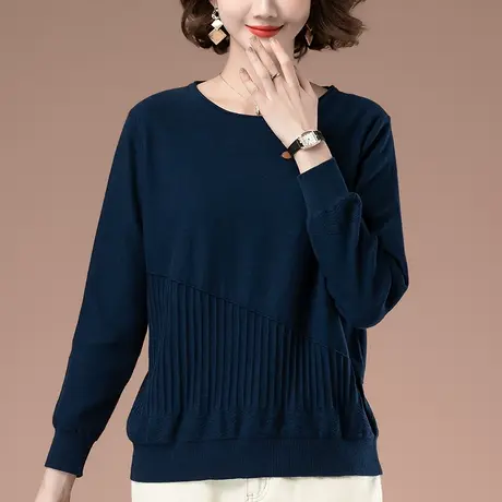 针织衫女秋冬大码女装宽松中年妈妈纯棉百搭遮肚显瘦毛衣打底衫女商品大图