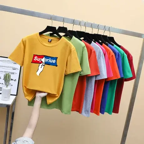 白色短袖T恤女2024夏季新款韩版字母印花宽松显瘦半袖女纯棉体恤商品大图