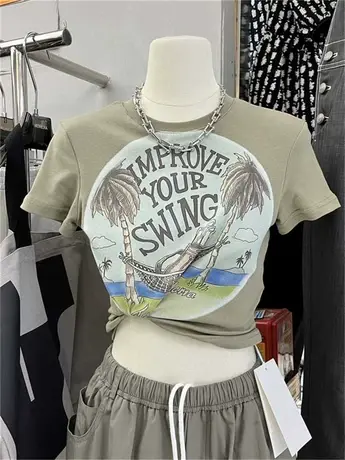 2023夏季新款韩版百搭修身显瘦拼色字母印花短袖T恤上衣女ins潮商品大图