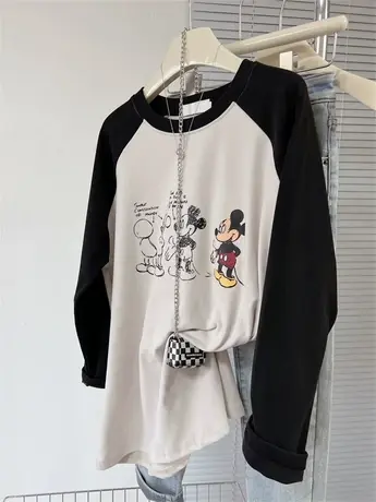 2023秋冬爆款双面绒磨毛棉包臀上衣韩系女卡通插肩中长款打底T恤商品大图