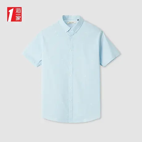 海一家时尚印花衬衣夏季扣领尖领修身休闲男士短袖衬衫商品大图