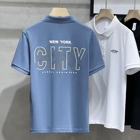 美式潮牌网红有领短袖POLO衫男2023夏季新款t恤男士印花翻领半袖T图片