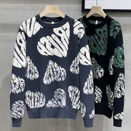 22秋冬季爱心提花厚款针织衫外套柔软保暖黑色套头毛衣男女情侣转商品大图