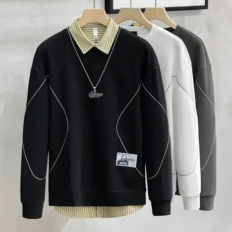 卫衣男春秋2023年新款港风ins潮牌圆领宽松炸街痞帅灰色上衣外穿商品大图